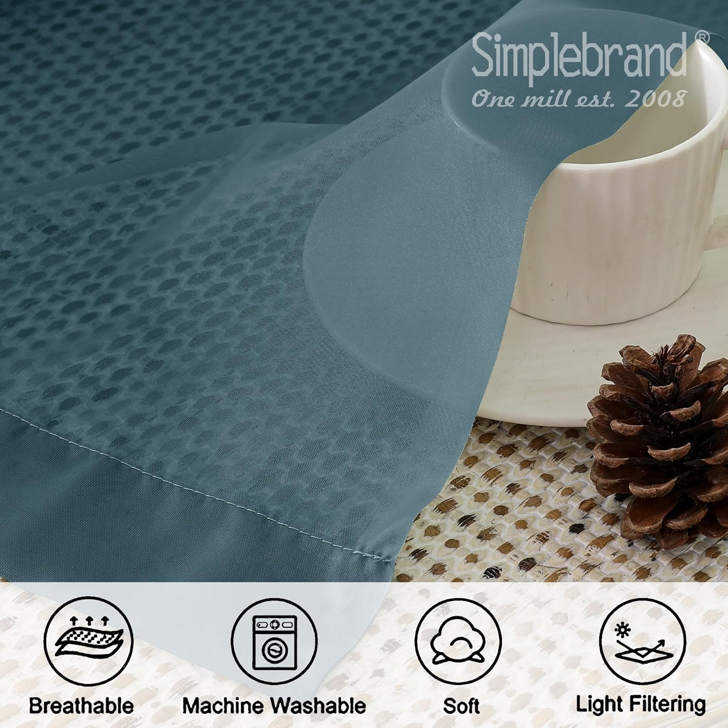 Simplebrand Dusty Blue Sheer Curtains 90 Inches Long 2 Panels, Light Filtering Rod Pocket Solid Color Window Sheer Curtain Panels, Elegant Curtains & Drapes for Living Room, Bedroom, 42 W x 90 L